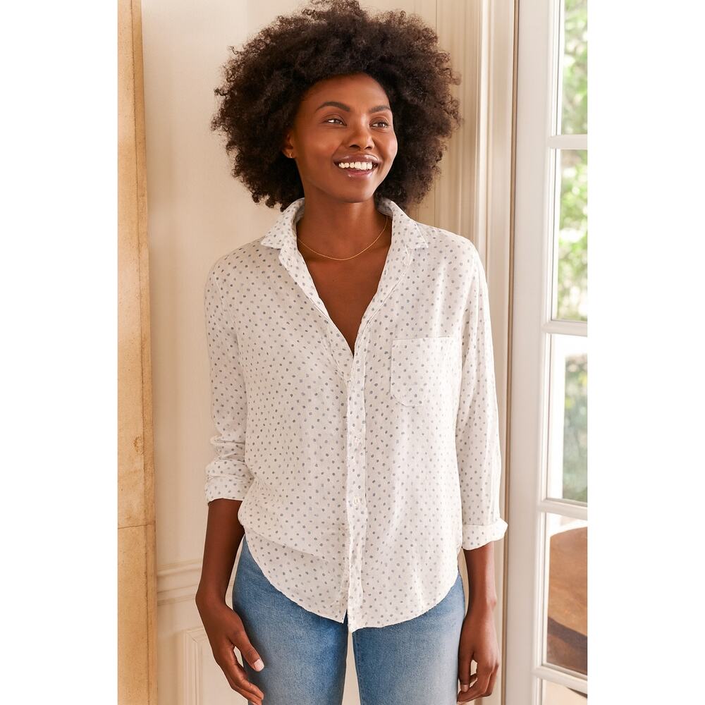 Frank & Eileen Modal White Polka Dot Button Down Eileen XS Shirt